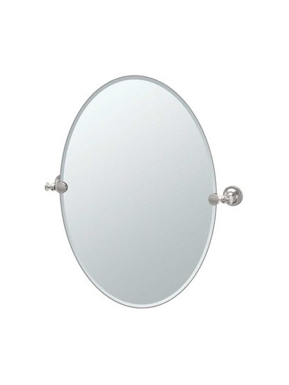 Tavern Frameless Oval Bathroom Mirror - 19 1/2 inch x 26 1/2 inch in Satin Nickel.